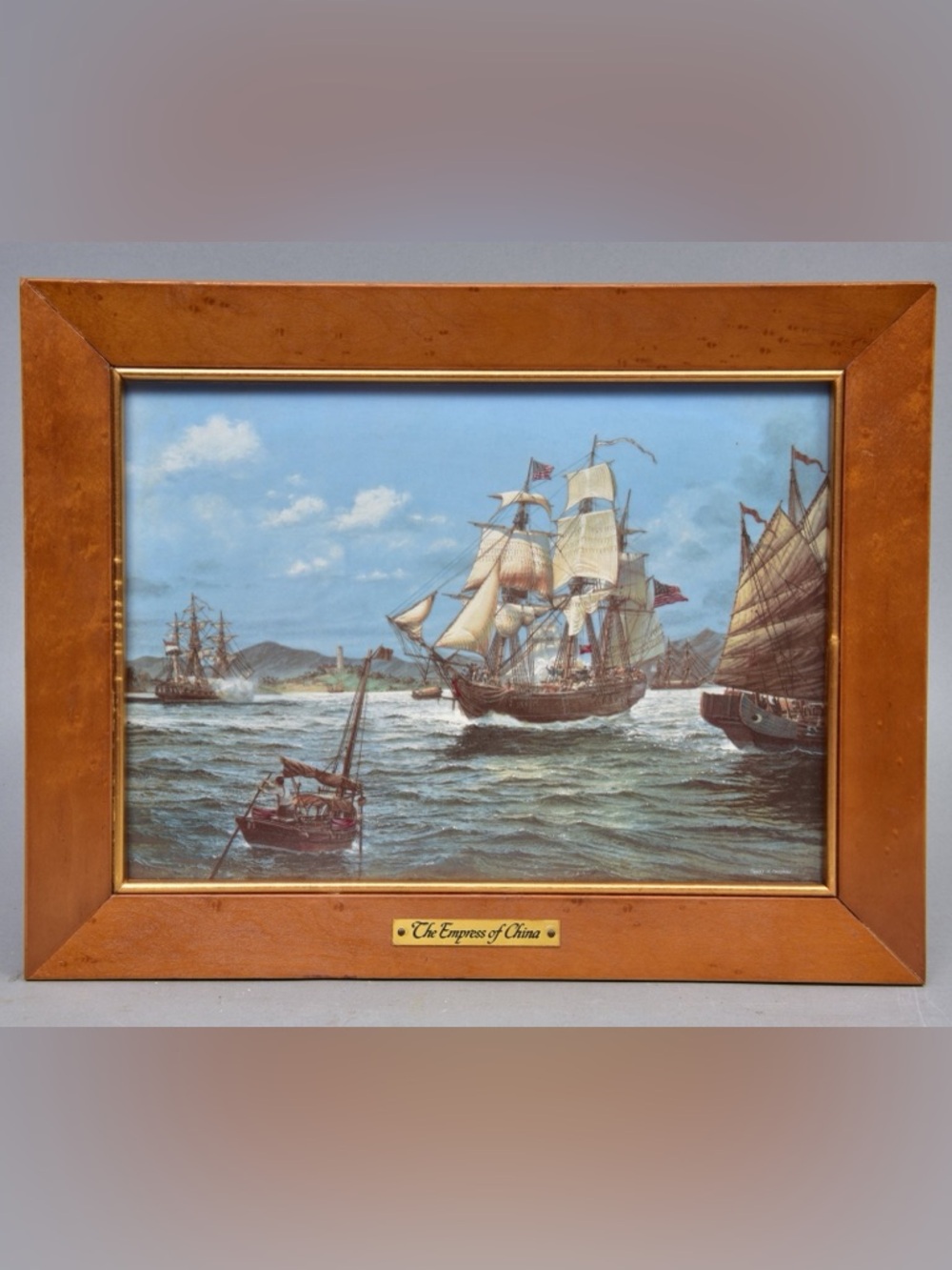 Vintage “The Empress of China” Framed Porcelain Art – Ship Scene – 1983